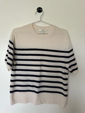 Cashmere Sweater Tee | Cream and Navy | Size Small